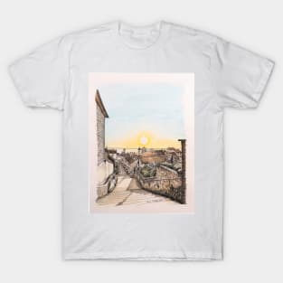 Aldeburgh Steps sunrise watercolour and ink painting T-Shirt